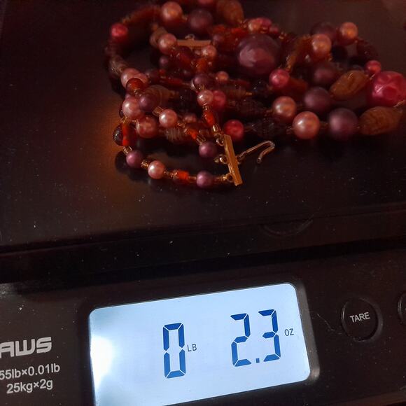 Vintage Japan Art Glass Necklace, Plum Pink Topaz, 1950s Vintage Jewelry - Picture 15 of 15